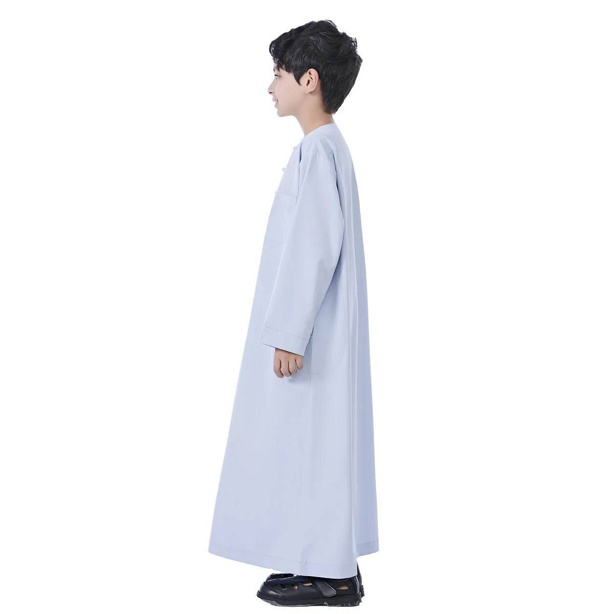 2025 Muslim Kids Boys Jubba Thobe Solid Button Abaya Arabic Islamic Middle Eastern Teen Long Sleeve Robe Ramadan Daffah Clothing