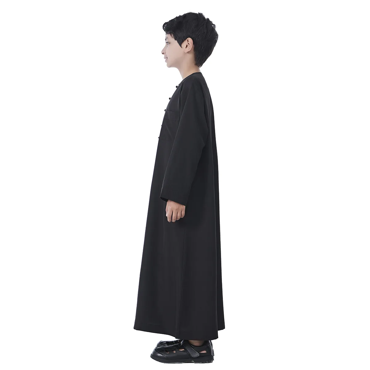 2025 Muslim Kids Boys Jubba Thobe Solid Button Abaya Arabic Islamic Middle Eastern Teen Long Sleeve Robe Ramadan Daffah Clothing