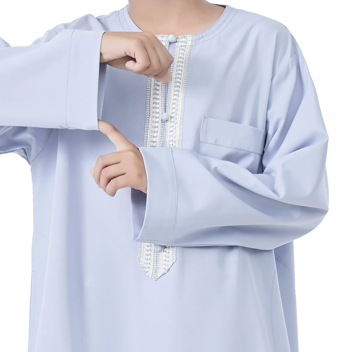2025 Muslim Kids Boys Jubba Thobe Solid Button Abaya Arabic Islamic Middle Eastern Teen Long Sleeve Robe Ramadan Daffah Clothing