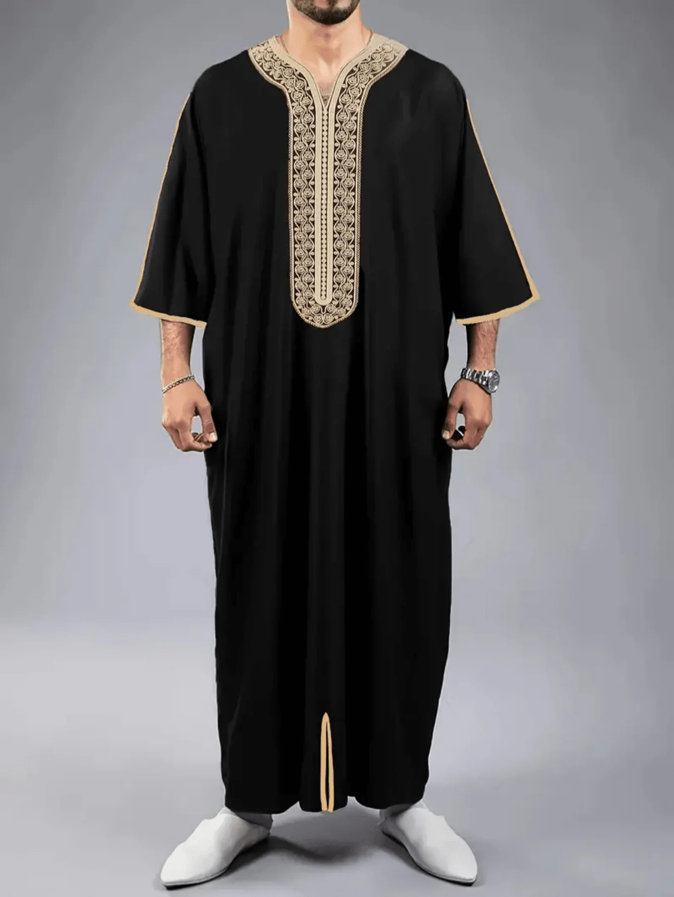 Muslim Robes Islamic Men Clothes Arabic Embroidered Dress Jubba Thobe Indian Men's Wedding Gentleman Thobe Kaftan Ropa Costumes