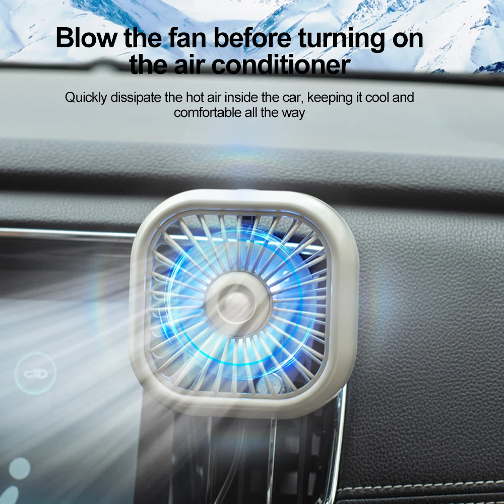 Mini Car Fan Usb Charging Car Air Outlet Electric Fan Multifunctional Led Light Seven-Blade Turbo Fan Car Electronic Supplie