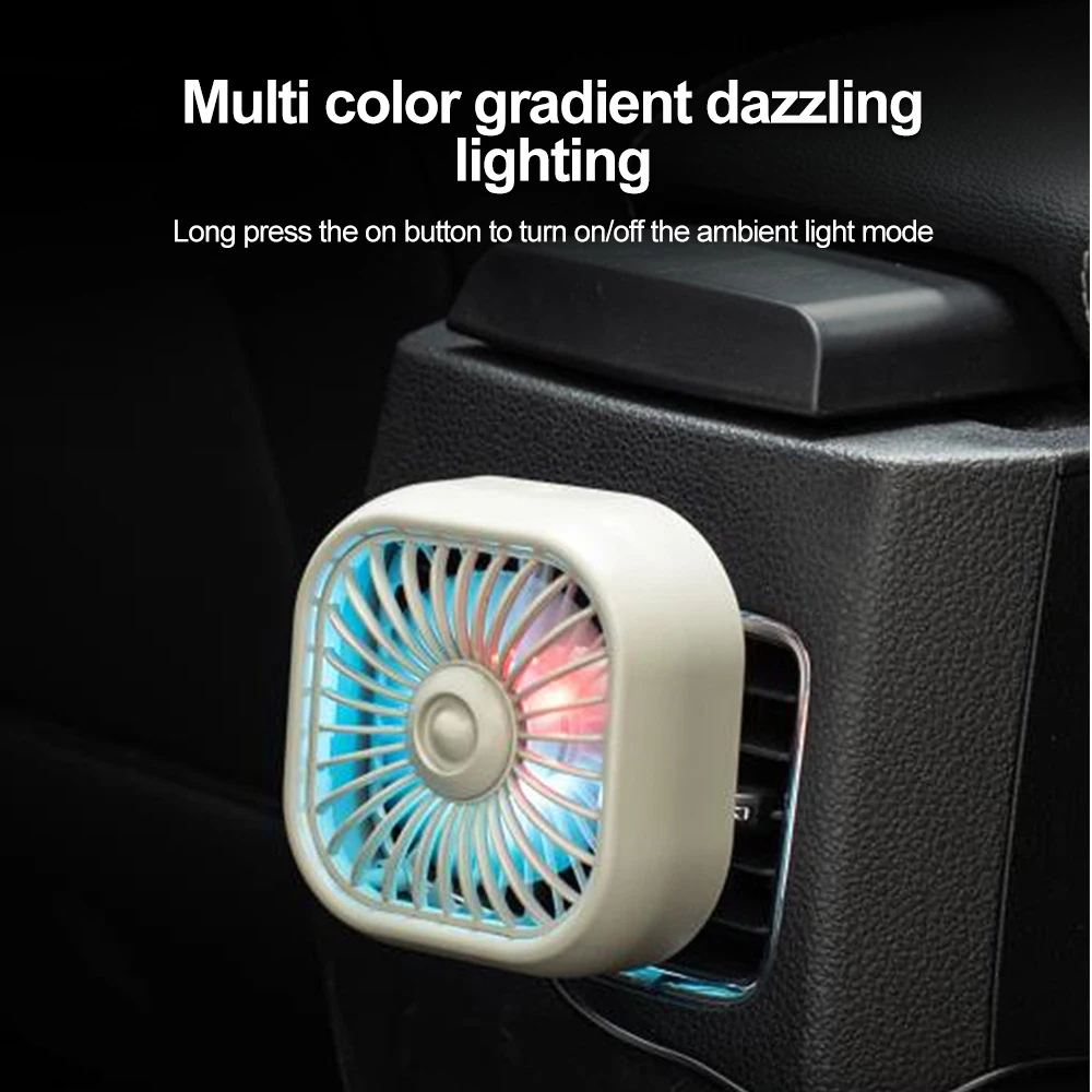 Mini Car Fan Usb Charging Car Air Outlet Electric Fan Multifunctional Led Light Seven-Blade Turbo Fan Car Electronic Supplie