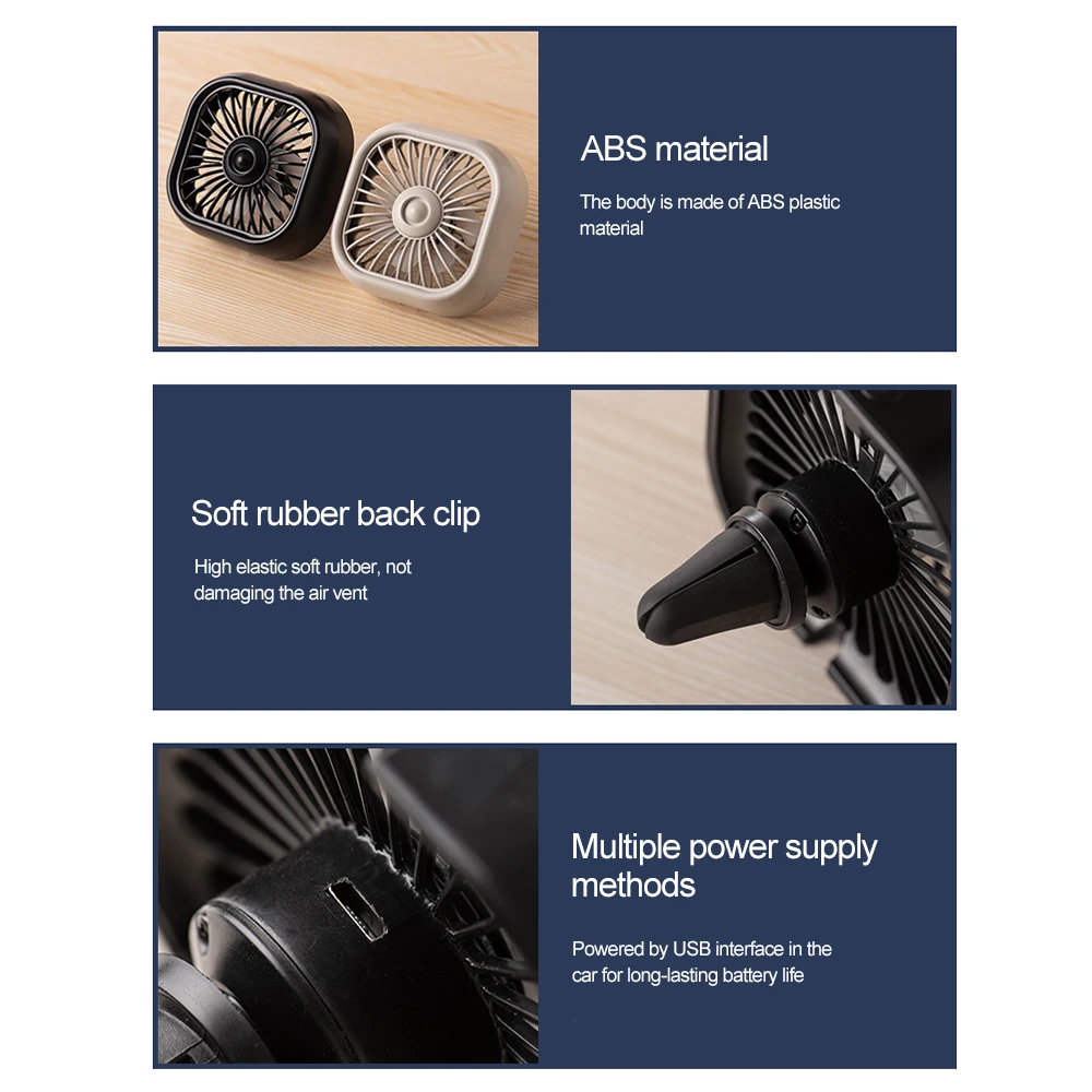 Mini Car Fan Usb Charging Car Air Outlet Electric Fan Multifunctional Led Light Seven-Blade Turbo Fan Car Electronic Supplie