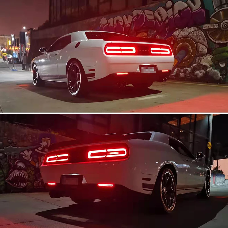 Car Red LED Rear Bumper Reflector Lights Tail/Brake Lights Rear Fog Lights Stop Lights Assembly For Dodge Challenger 2015-2023
