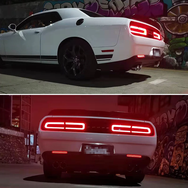 Car Red LED Rear Bumper Reflector Lights Tail/Brake Lights Rear Fog Lights Stop Lights Assembly For Dodge Challenger 2015-2023