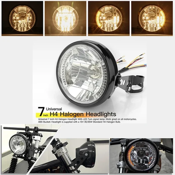 7 Inch Motorcycle H4 Halogen Headlight with LED Turn Signal Universal 12V  for Cafe Racer/Scramblers/Project Bikes/Custom Bikes