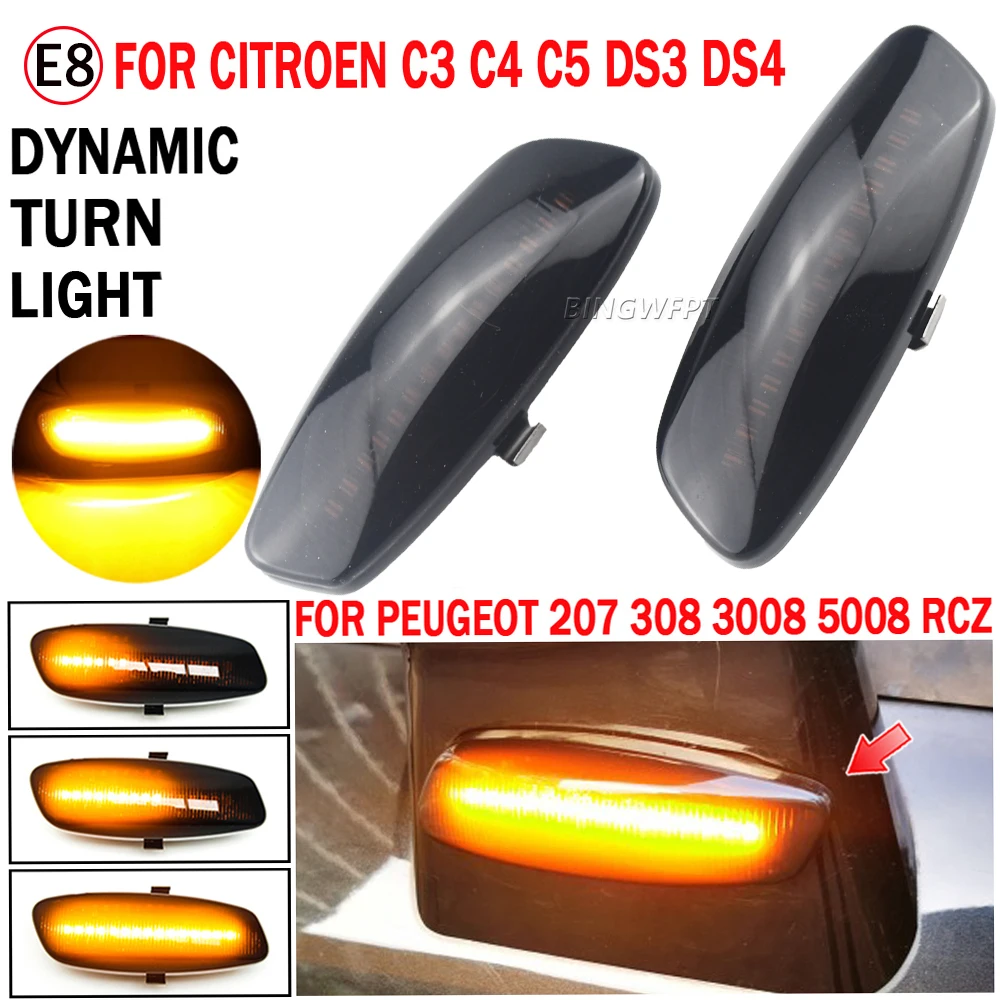 LED Dynamic Turn Signal Light Side Marker Lamp Blinker Amber For Citroen C4 Picasso C3 C5 DS4 For Peugeot 308 207 3008 5008