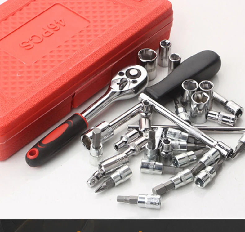 46 Pcs Car Hardware Repair Tools 1/4 Inch Ratchet Socket Hardware Torque Wrench Combo Car Repair Machinery Set