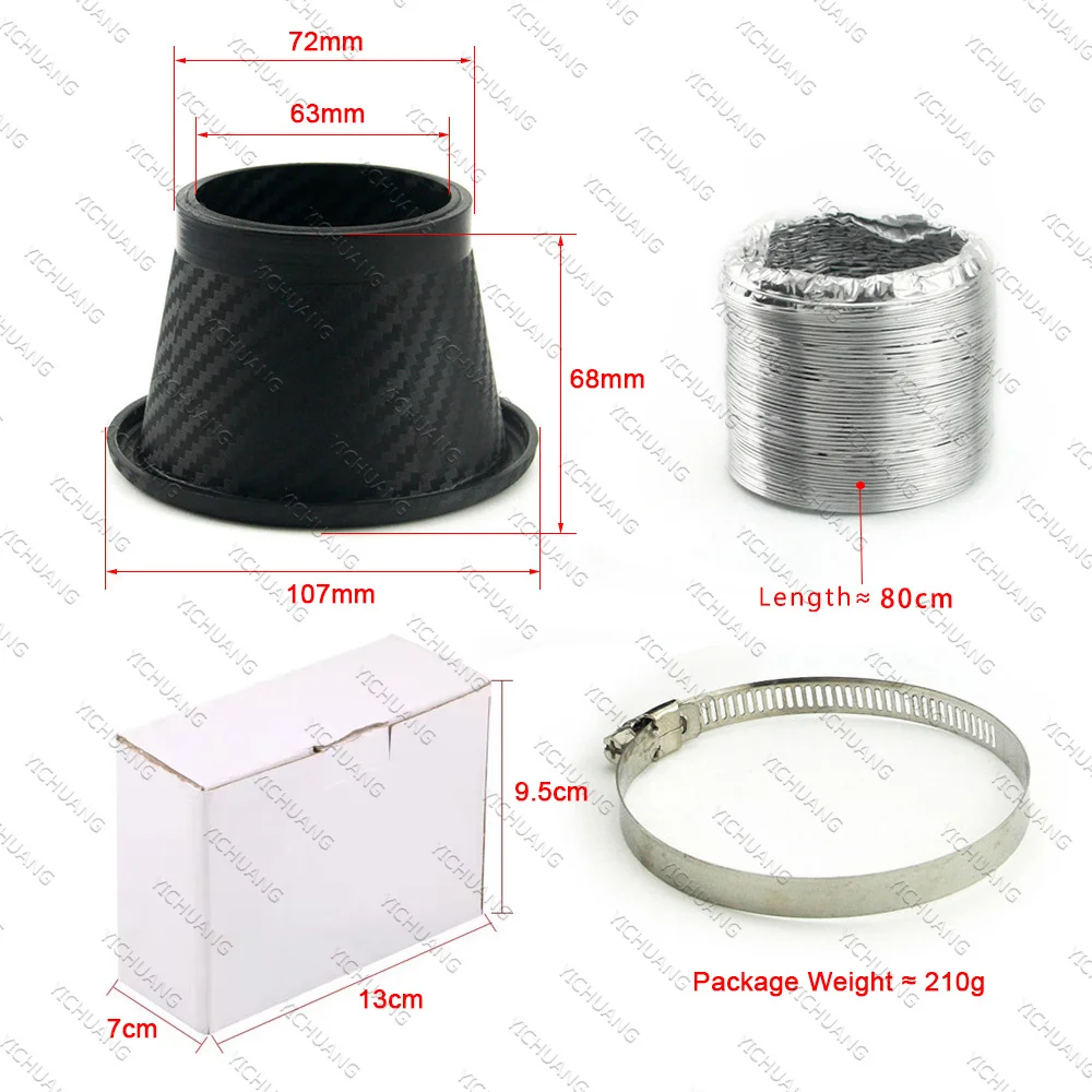 Universal Car Front Bumper Turbo Air Intake Pipe Kit ABS Turbine Inlet Pipe Air Funnel Carbon Fiber Look