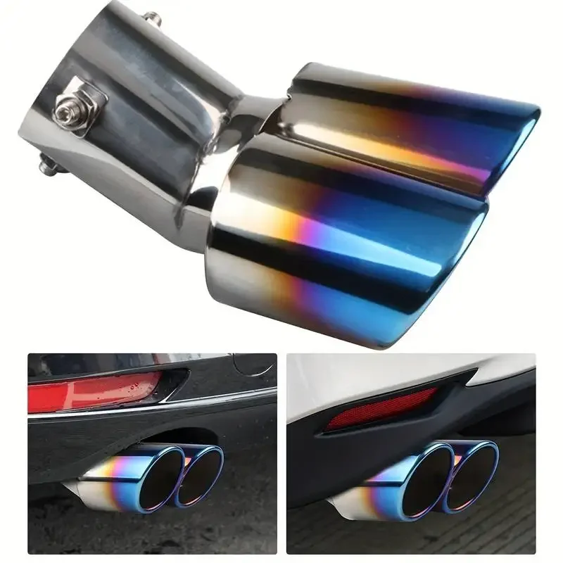 Universal exhaust tailpipe muffler for cars, stainless steel exhaust hood, exhaust pipe, dual outlet, car modification parts and