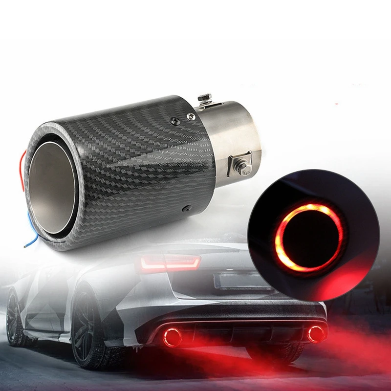 Universal Carbon Fiber Luminous Tail Throat Tail Pipe Muffler Blue and Red LED Light