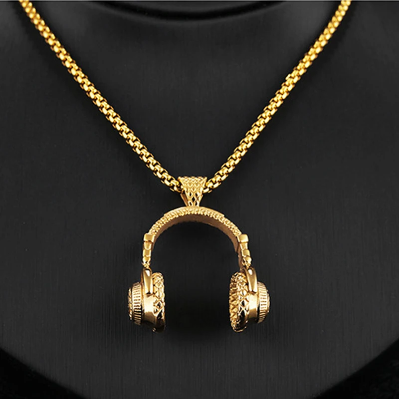 Free Fan DJ Music Headphone Pendant Necklace Long Chain Men Women Hip Hop Jewelry Rock Headset Necklace Male Gift S110