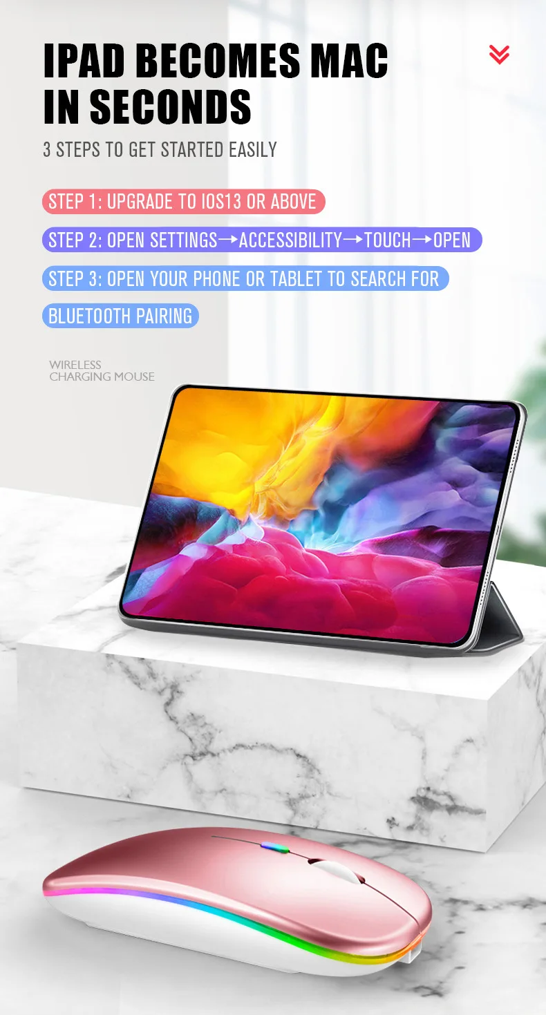 Bluetoooth 5.0 Wireless Mouse With USB Rechargeable RGB Light For Laptop Computer PC Macbook Gaming Mouse 2.4GHz 1600DPI