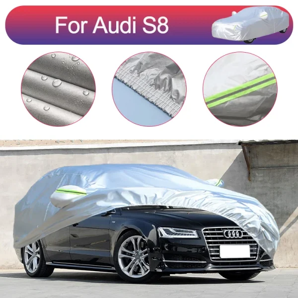 For Audi S8 Outdoor Protection Full Car Covers Snow Cover Sunshade Waterproof Dustproof Exterior Car Accessories