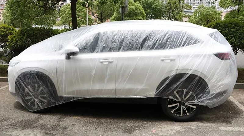 Universal Exterior Waterproof Car Cover disposable plastic PE Automobile Covers Auto Accessories With Elastic Dust Cover Rain Co