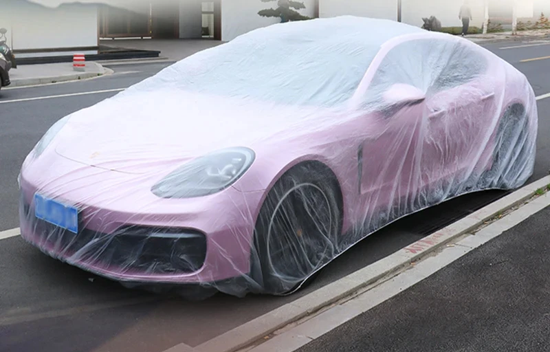 Universal Exterior Waterproof Car Cover disposable plastic PE Automobile Covers Auto Accessories With Elastic Dust Cover Rain Co