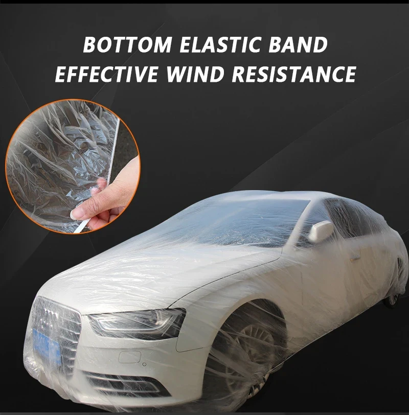 Universal Exterior Waterproof Car Cover disposable plastic PE Automobile Covers Auto Accessories With Elastic Dust Cover Rain Co