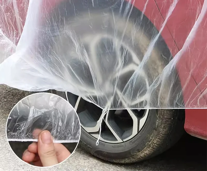 Universal Exterior Waterproof Car Cover disposable plastic PE Automobile Covers Auto Accessories With Elastic Dust Cover Rain Co