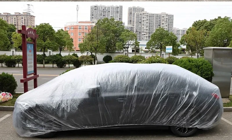Universal Exterior Waterproof Car Cover disposable plastic PE Automobile Covers Auto Accessories With Elastic Dust Cover Rain Co