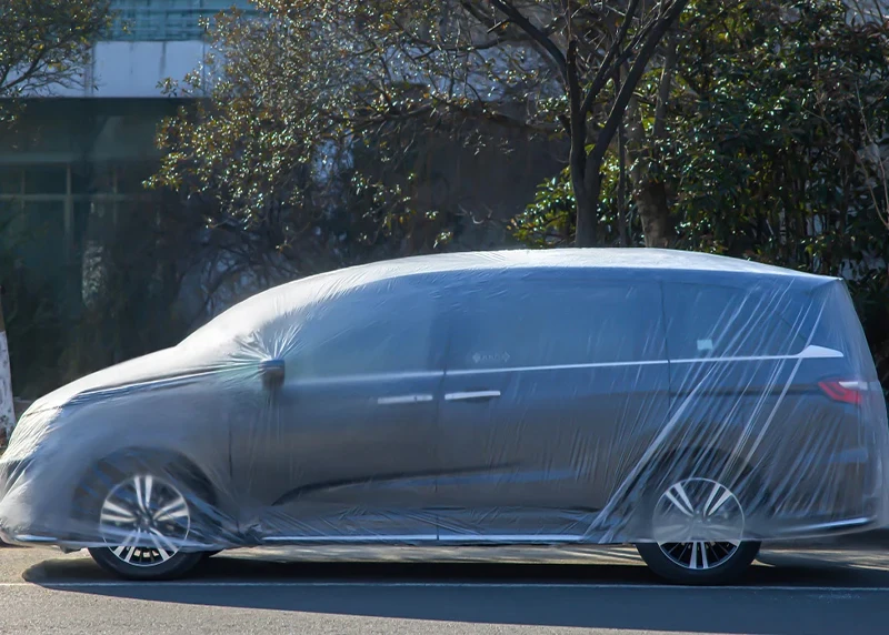 Universal Exterior Waterproof Car Cover disposable plastic PE Automobile Covers Auto Accessories With Elastic Dust Cover Rain Co