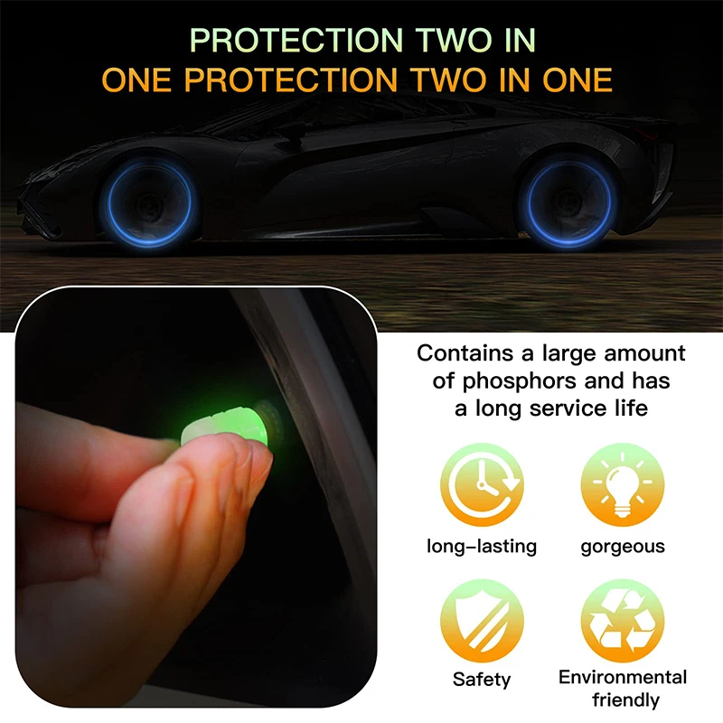 Car Wheel Reflective Stickers Luminous Valve Caps Fluorescent Motorcycle Bicycle Wheel Styling Tyre Hub Universal Accessories