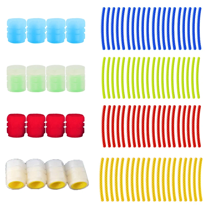 Car Wheel Reflective Stickers Luminous Valve Caps Fluorescent Motorcycle Bicycle Wheel Styling Tyre Hub Universal Accessories