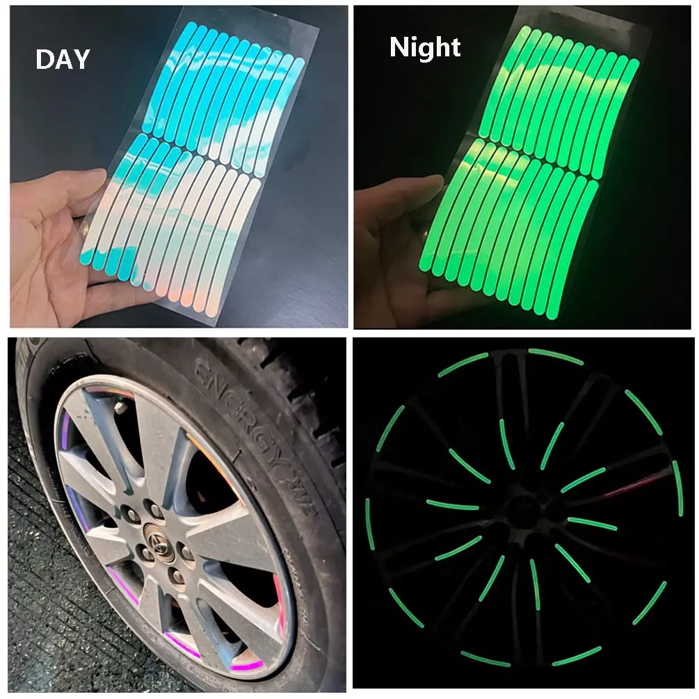 Car Wheel Reflective Stickers Luminous Valve Caps Fluorescent Motorcycle Bicycle Wheel Styling Tyre Hub Universal Accessories