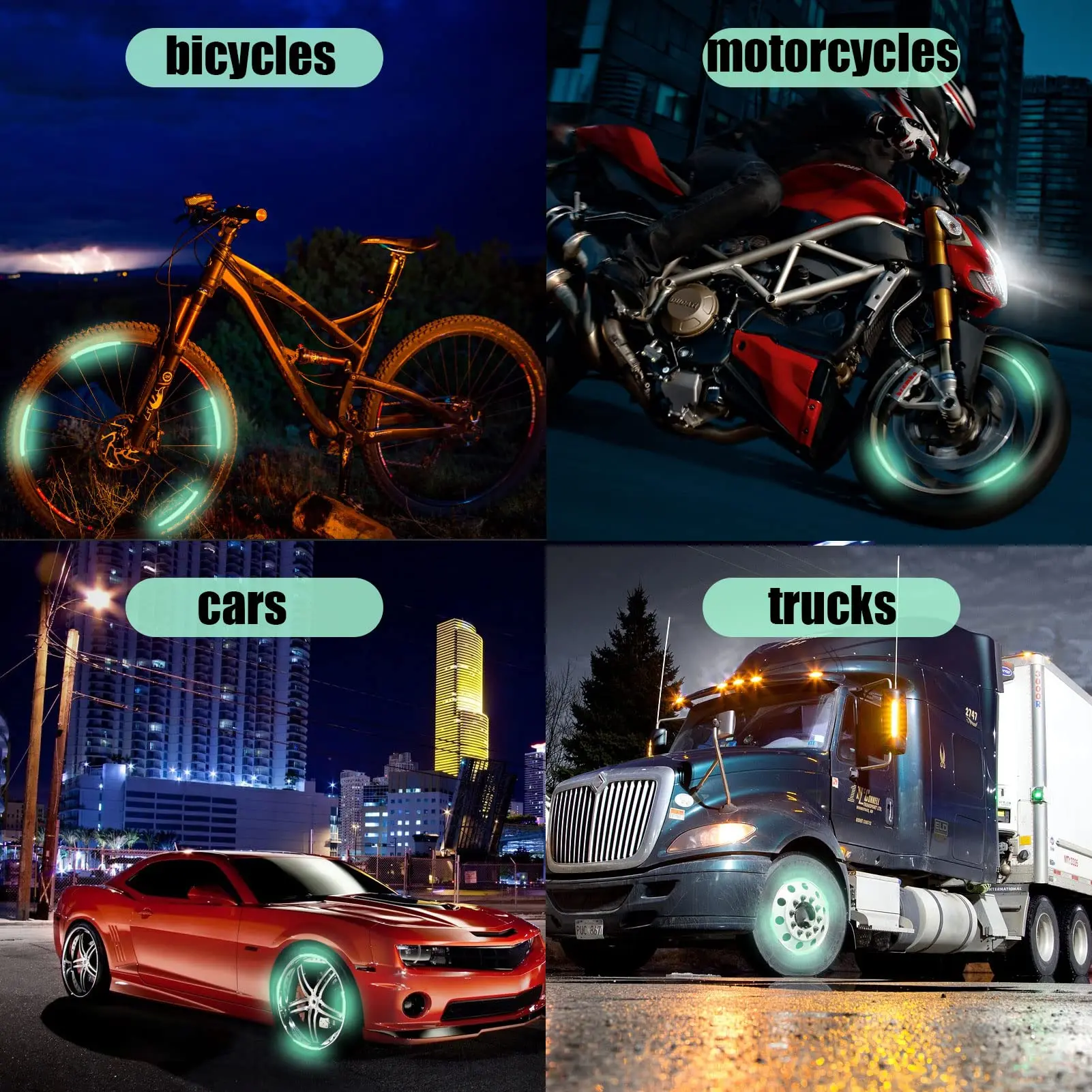 Car Wheel Reflective Stickers Luminous Valve Caps Fluorescent Motorcycle Bicycle Wheel Styling Tyre Hub Universal Accessories