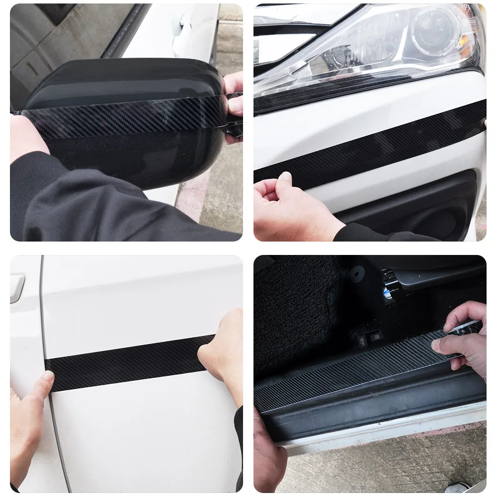 10/5M 3D Carbon Fiber Car Sticker DIY Paste Protector Strip Auto Door Sill Side Mirror Anti Scratch Tape Waterproof Protect Film