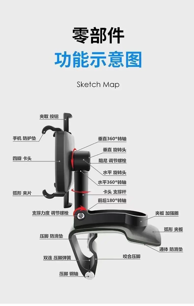 Mobile Phone Holder Dashboard Car Phone Mount 360° Rotation Stand Cradle Panel MultiFunctional Universal GPS Bracket Holder Clip