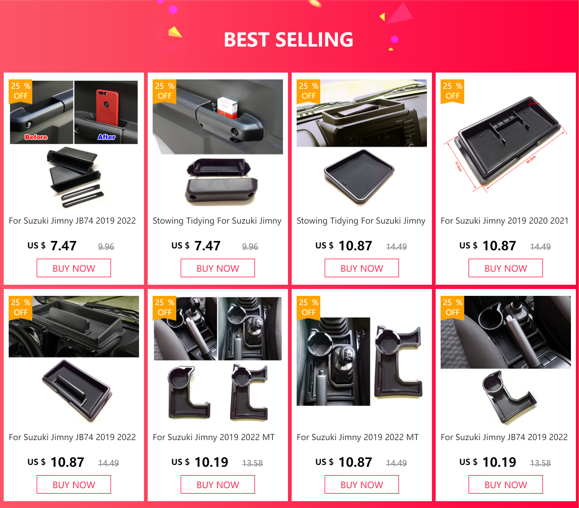 For Suzuki Jimny 2019-2024 Stowing Tidying Car Gear Shift Storage Box Organizer Tray Cup Holder Knob Lever Shifter Boot Mat