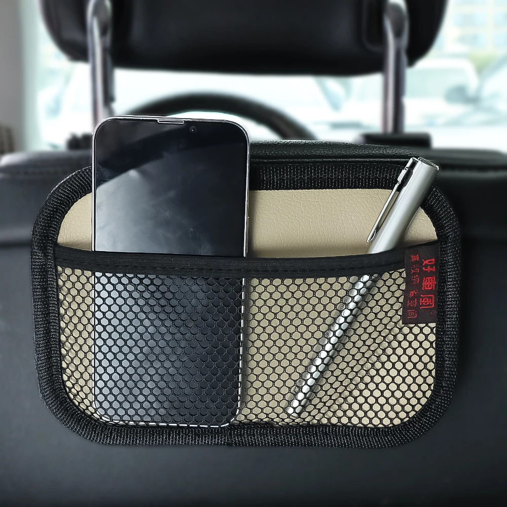 Car Leather Mesh Bag Oxford Fabric Storage Net Bags Car Interior Organizer Phones Coins Keys Storage Auto Stowing Tidying Tools