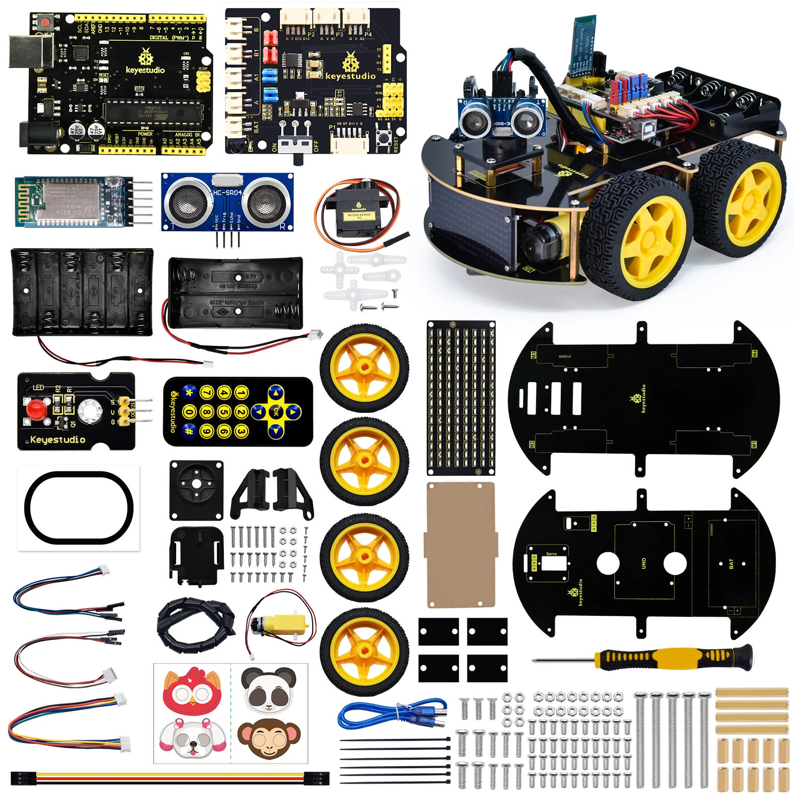 Keyestudio 4WD Multi BT Smart Car for Arduino Kit Robot Upgraded V2.0 W/LED Display Stem EDU /Scratch Programming DIY Robot Car