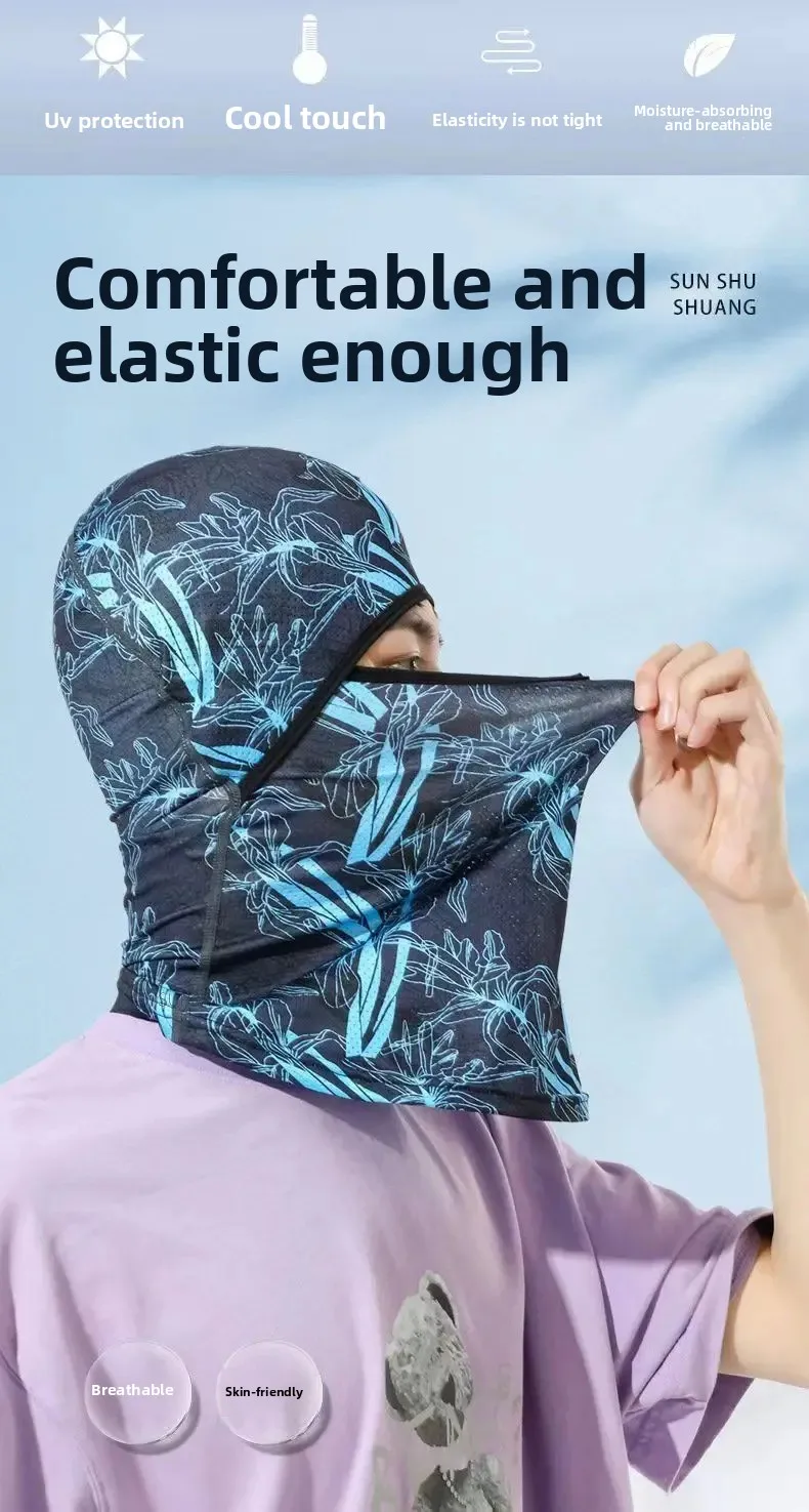 Summer Cool Balaclava Ice Silk Cycling Full Face Cap Sun Anti-UV Protection Sports Face Cover Headwear Bike Motorcycle Men's Hat