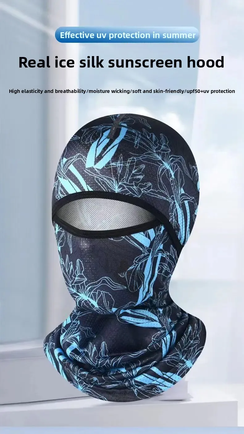 Summer Cool Balaclava Ice Silk Cycling Full Face Cap Sun Anti-UV Protection Sports Face Cover Headwear Bike Motorcycle Men's Hat