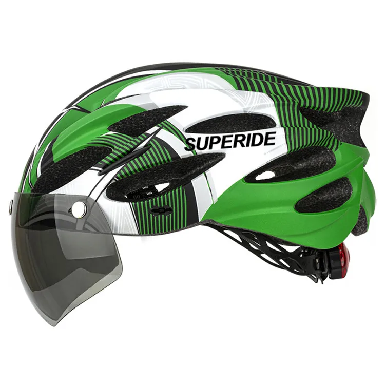 SUPERIDE Men Women Cycling Helmet with Rearlight Sports MTB Bicycle Helmet Road Bike Mountain Bike Helmet with Goggles & Visor