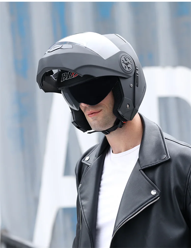 BLD Modular Dual Lens Motorcycle Helmet Safety Downhill Flip Up Helmets Professional Motocross Racing Full Face Casco Moto