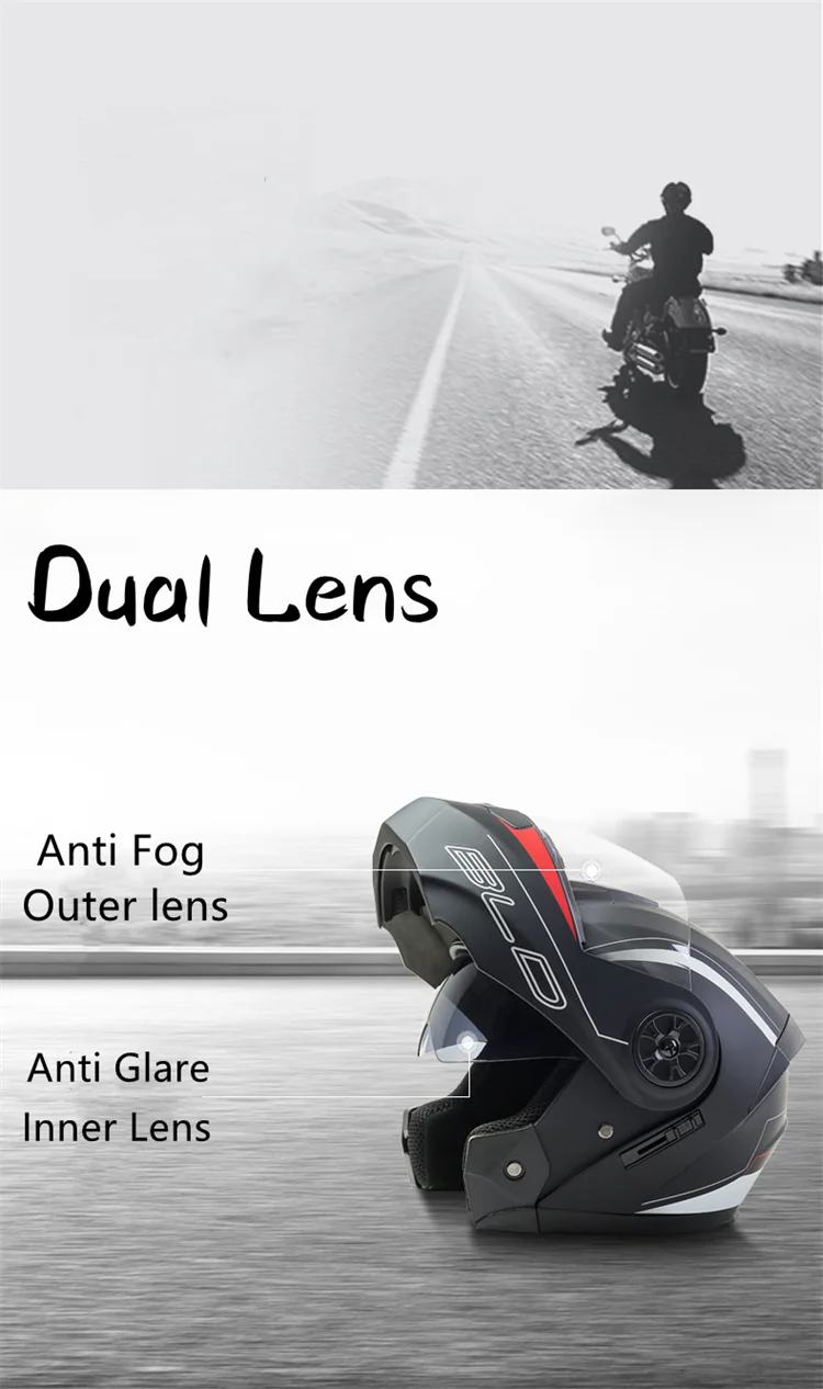 BLD Modular Dual Lens Motorcycle Helmet Safety Downhill Flip Up Helmets Professional Motocross Racing Full Face Casco Moto