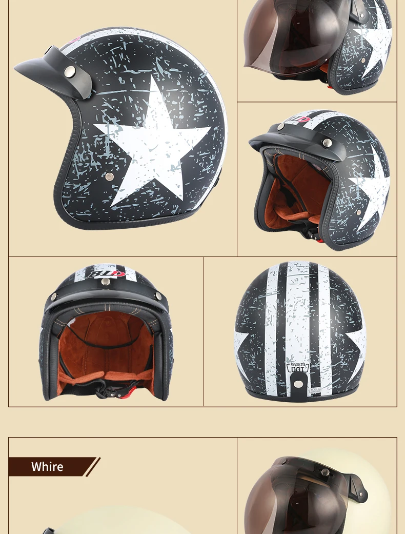 Dot Approved Vintage Motorcycle Helmet Retro Scooter Jet Open Face Four Season Helmet Motorbike Moto Bicycle Riding Capacete
