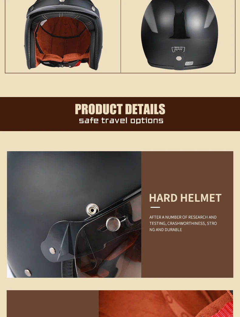Dot Approved Vintage Motorcycle Helmet Retro Scooter Jet Open Face Four Season Helmet Motorbike Moto Bicycle Riding Capacete