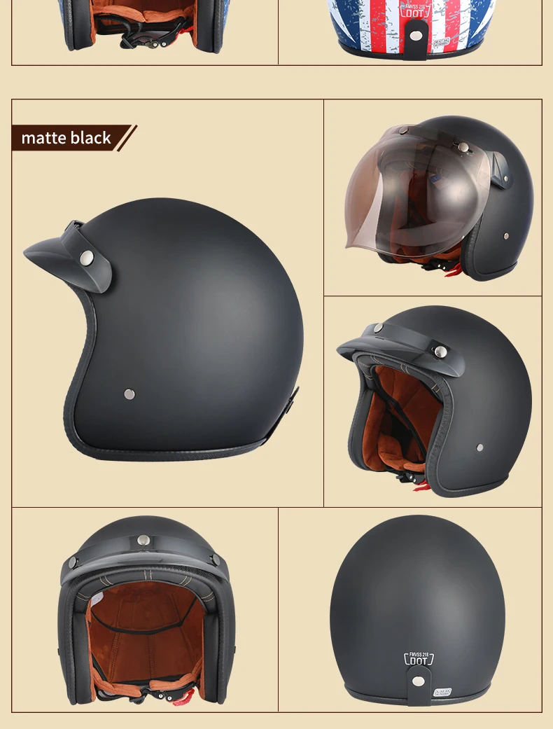 Dot Approved Vintage Motorcycle Helmet Retro Scooter Jet Open Face Four Season Helmet Motorbike Moto Bicycle Riding Capacete