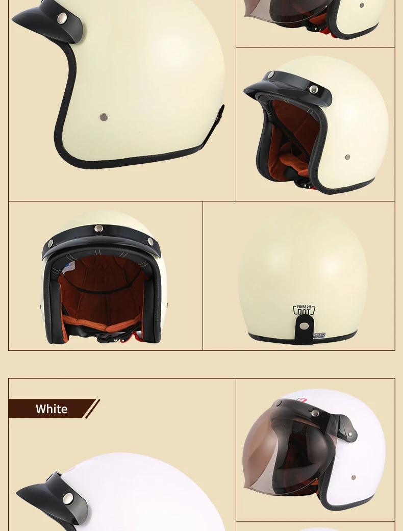 Dot Approved Vintage Motorcycle Helmet Retro Scooter Jet Open Face Four Season Helmet Motorbike Moto Bicycle Riding Capacete