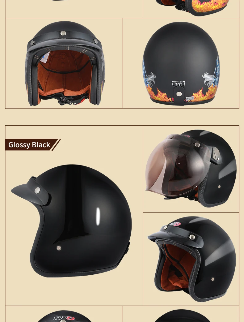 Dot Approved Vintage Motorcycle Helmet Retro Scooter Jet Open Face Four Season Helmet Motorbike Moto Bicycle Riding Capacete