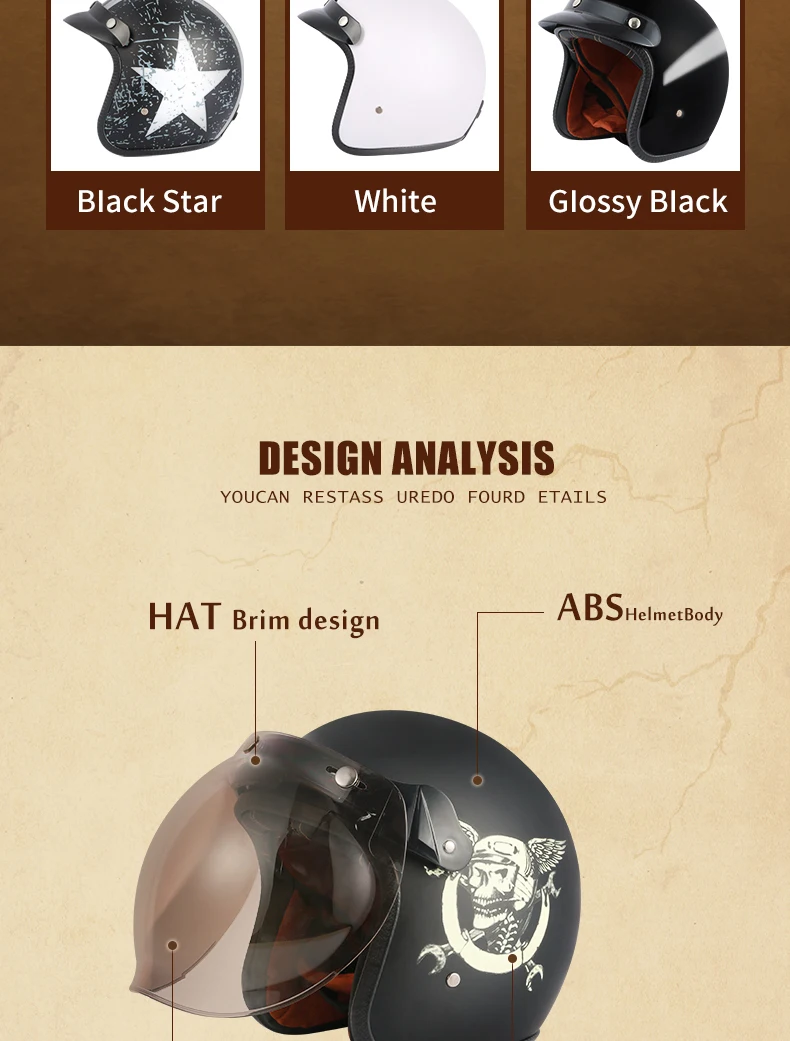 Dot Approved Vintage Motorcycle Helmet Retro Scooter Jet Open Face Four Season Helmet Motorbike Moto Bicycle Riding Capacete