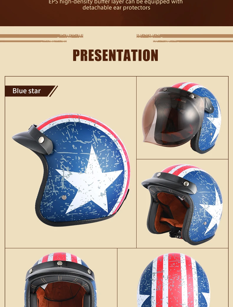 Dot Approved Vintage Motorcycle Helmet Retro Scooter Jet Open Face Four Season Helmet Motorbike Moto Bicycle Riding Capacete