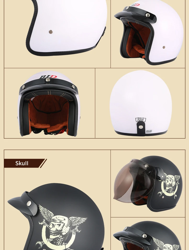 Dot Approved Vintage Motorcycle Helmet Retro Scooter Jet Open Face Four Season Helmet Motorbike Moto Bicycle Riding Capacete