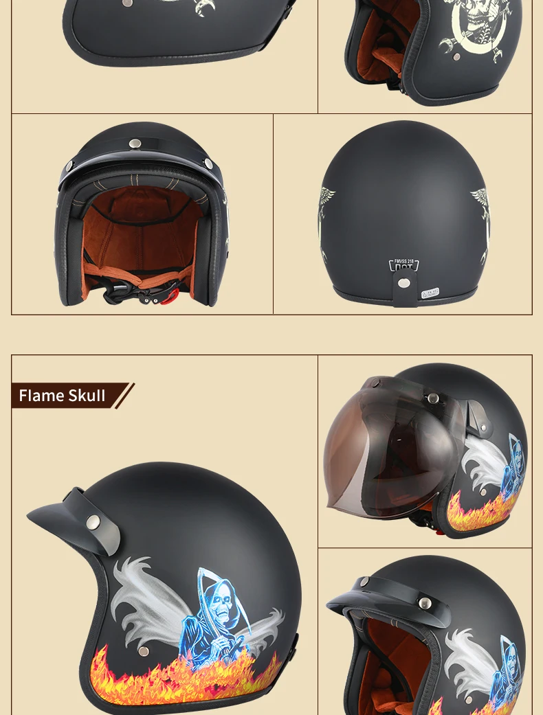 Dot Approved Vintage Motorcycle Helmet Retro Scooter Jet Open Face Four Season Helmet Motorbike Moto Bicycle Riding Capacete