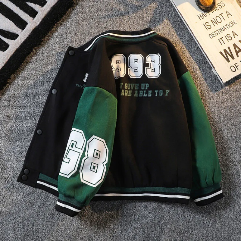 2024 New Children's Baseball Jacket Boy Bomber Jacket Spring And Autumn Cool Boy Coat Kids Letter Print Outerwear 3-14Y