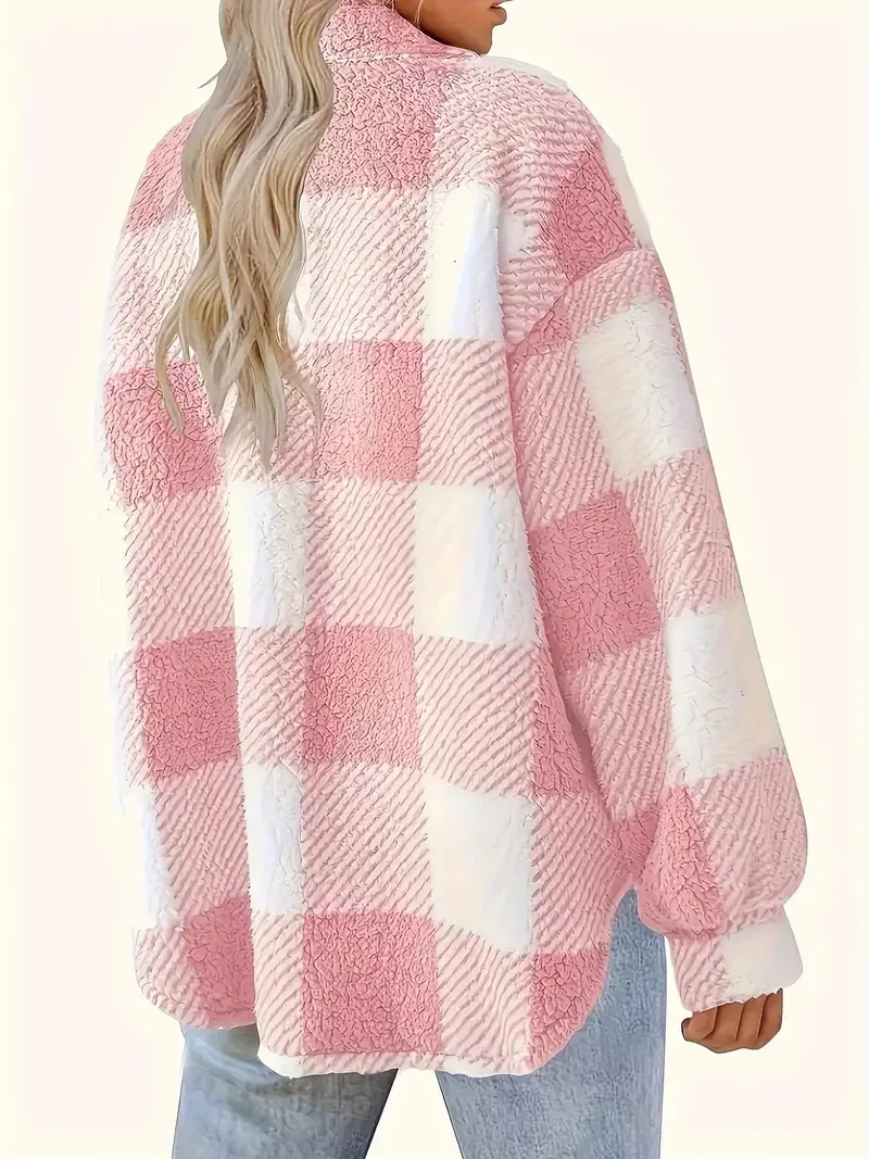 Europe and the United States autumn and winter open-button lapel plaid coat plaid pattern button front jacket warm