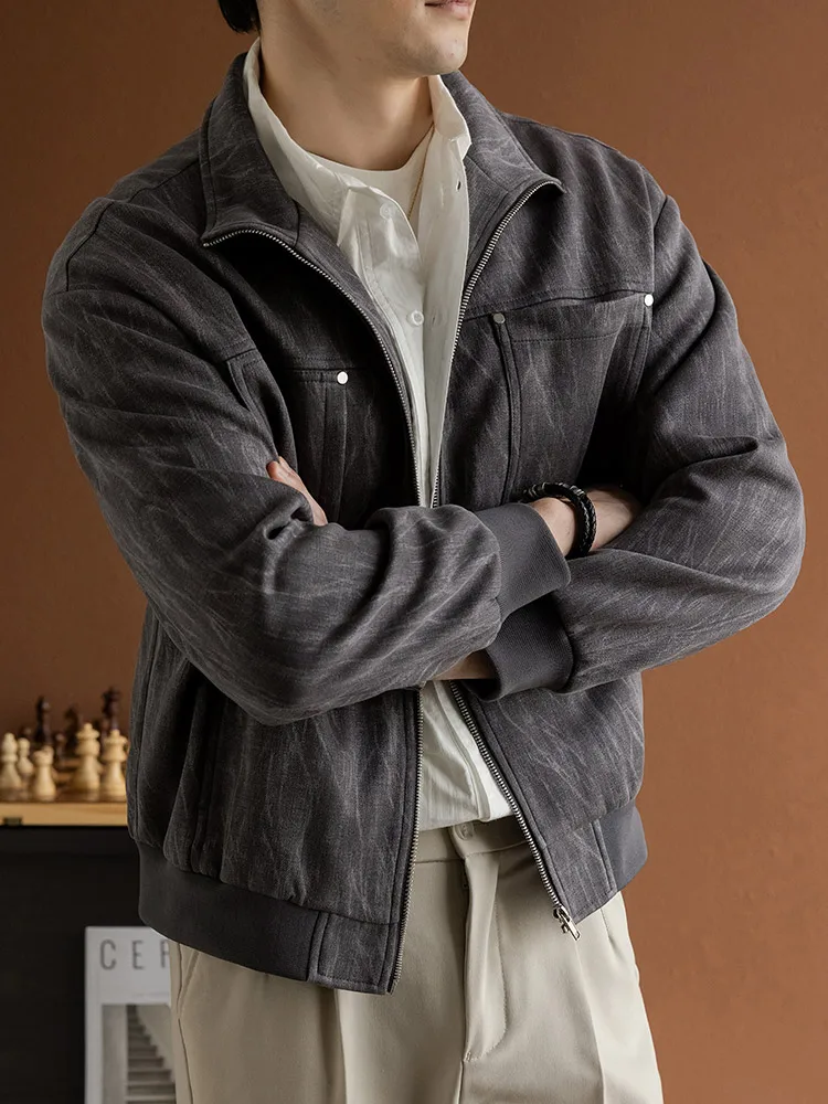 2025 Autumn New Men's Casual Jacket Korean Fashion 100% Polyester Stand Collar Zip-Up Daily Commute Loose Fit Coat Plus Size 8XL